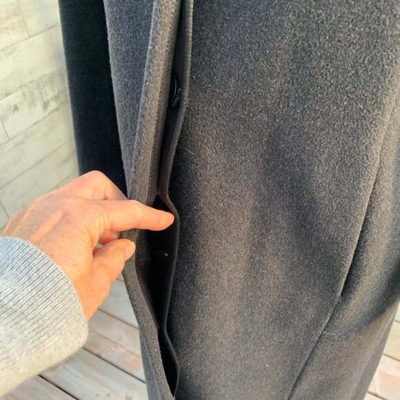 Vintage 90s Wool Cashmere Faux Fur Lined Hood Long Maxi Coat Overcoat - Picture 3 of 16